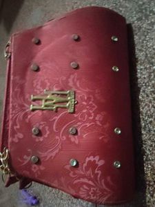 Red Embellished Top Handle Bag