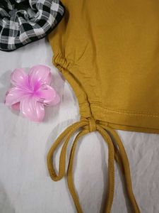 Y2k Mustard Ripped Baby tee