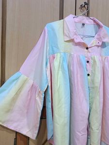 Pastel Rainbow Button-Down Top