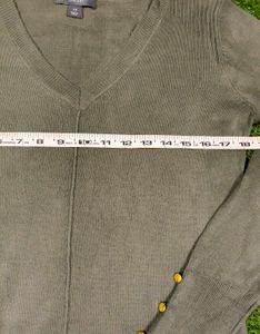 Imported Olive Green V-Neck Sweater