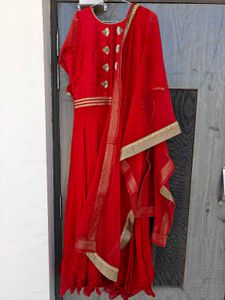 Red Stunning Gown With Duppatta