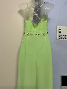 branded Lime Green Embellished Jumpsuit
