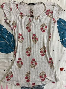 Floral Print Ribbed Top