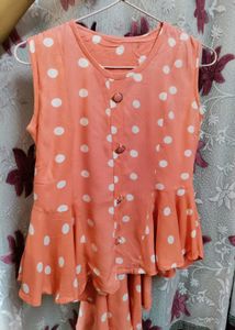 Fun Peach Polka Dot Sleeveless Top