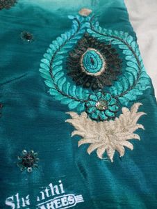 Elegant Green Embroidered creap Saree