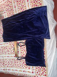 Blue Velvet Co-ord Set with belt