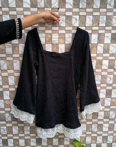 Black Corset Back Kurti With White Lace