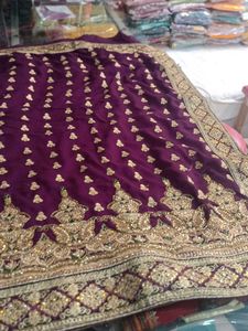Heavy Work Elegant Purple Saree With Stitch Blous