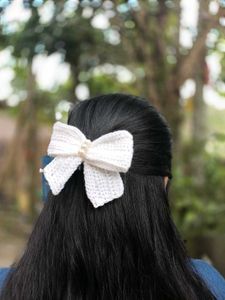 White Knitted Hair Bow