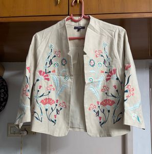 “CODE” Pastel Embroidered Beige Jacket