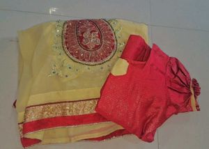 Red and cream lehanga for kids