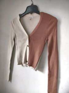 Brown &amp; Beige Ribbed Crop Top
