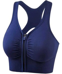 Navy Blue Zip Front Sports Bra