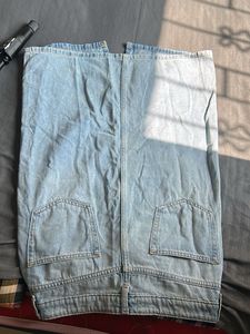 Denim Midi Skirt with Slit