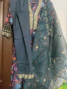 Floral Print Dress with Embellished Neckline