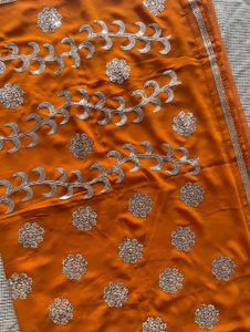 Orange Sequinned Heavy Saree