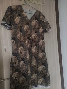 Patterned Brown Casual Dress