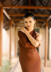 Brown One Shoulder Cut Out Dress