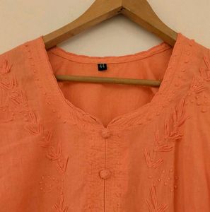 Peach chikankari Embroidered Kurta