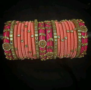 Handmade Floral Silk Thread Bangles Set