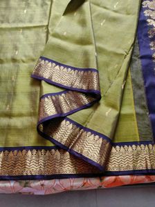 Olive Green And coffee brown korvai silk Saree