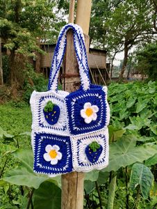 Crochet Blue 💙 Granny Square ⬜ Bag