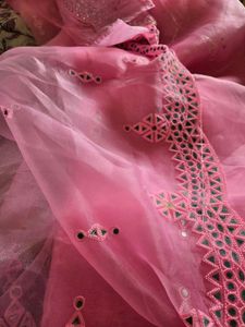 Mirror Work Net Saree With Blouse