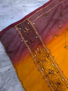 Vintage Orange saree with maroon background