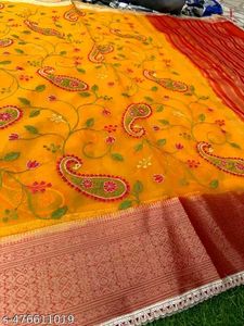 Yellow Saree With Attached Blouse