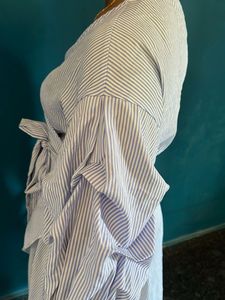 Striped Wrap Dress with Puff Sleeves