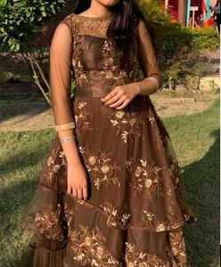 Elegant Brown Embroidered Gown