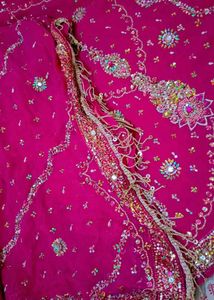 Hot Pink Embellished Sari Fabric