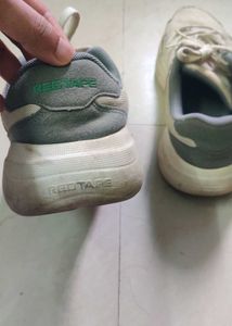 White Red tape Shoes Used Condition