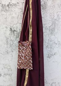 🌸 Maroon Palazzo Set With Purse 🌸