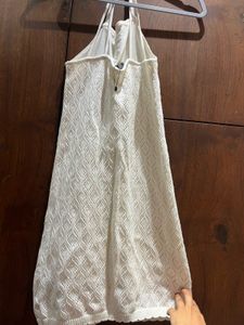 Zudio White Halter-Neck Crochet Mini Dress – Size