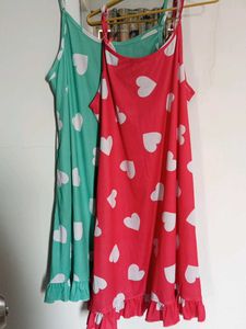 Cute Heart Print Nighty with pocket