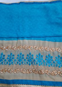 Blue Embroidery Work Saree with Blouse