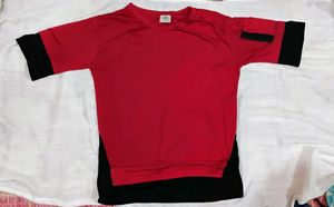 Red &amp; Black Color Block Top