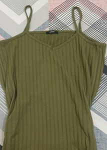 Olive Green Ribbed Midi Dress
