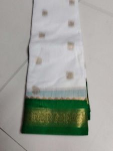 White With Green Cotton Saree..