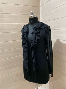 Mango Sequence Ruffled Black Blouse