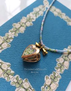 Hand painted Heart Locket Beaded Necklace