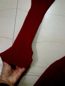 Fit-and-Flare Ribbed Sweater Dress with Mock Neck