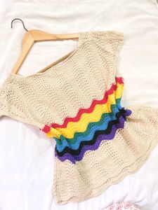 Korean Boho Rainbow Crochet Top A