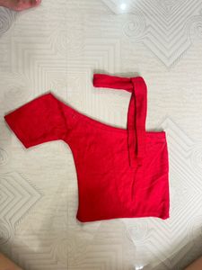 RED ONE SHOULDER TOPS WITH LACE