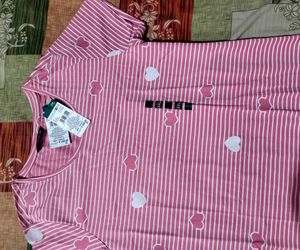 Pink Striped Heart Print Night Dress