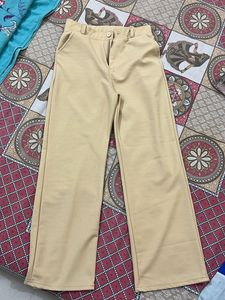Beige Wide Leg Trousers