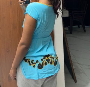 Light Blue Embroidered Top