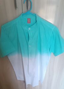 Men/Unisex Mandarin Collar Half Sleeve  Green And White Shaded Shirt Size - 40