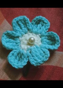 Blue Crochet Flower Hair Clip